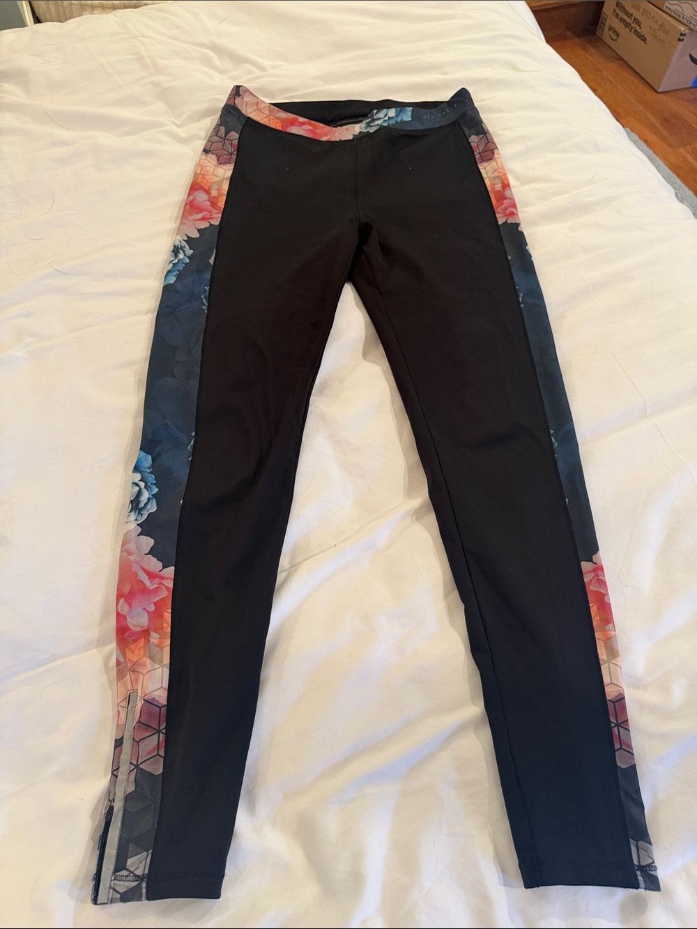 Ted Baker London Black Leggings with Pink and Blue Floral Side Panels